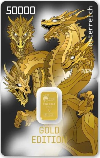 Criptosello Golden Dragon con lingote de oro de 1 gramo