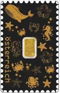 Criptosello de edición oro con lingote y motivos marinos